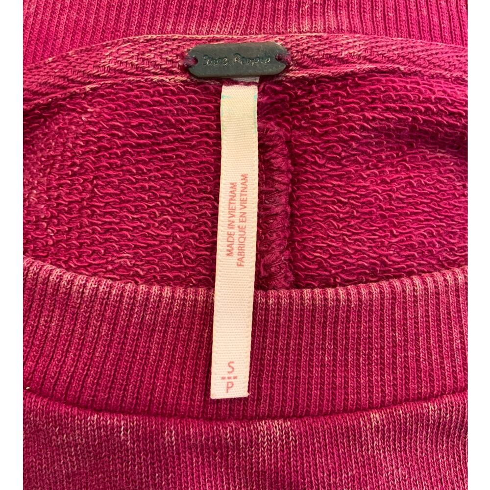 Free People Distressed Pink Velvet Bell Sleeve Sweatshirt Oversized Small - Picture 4 of 4